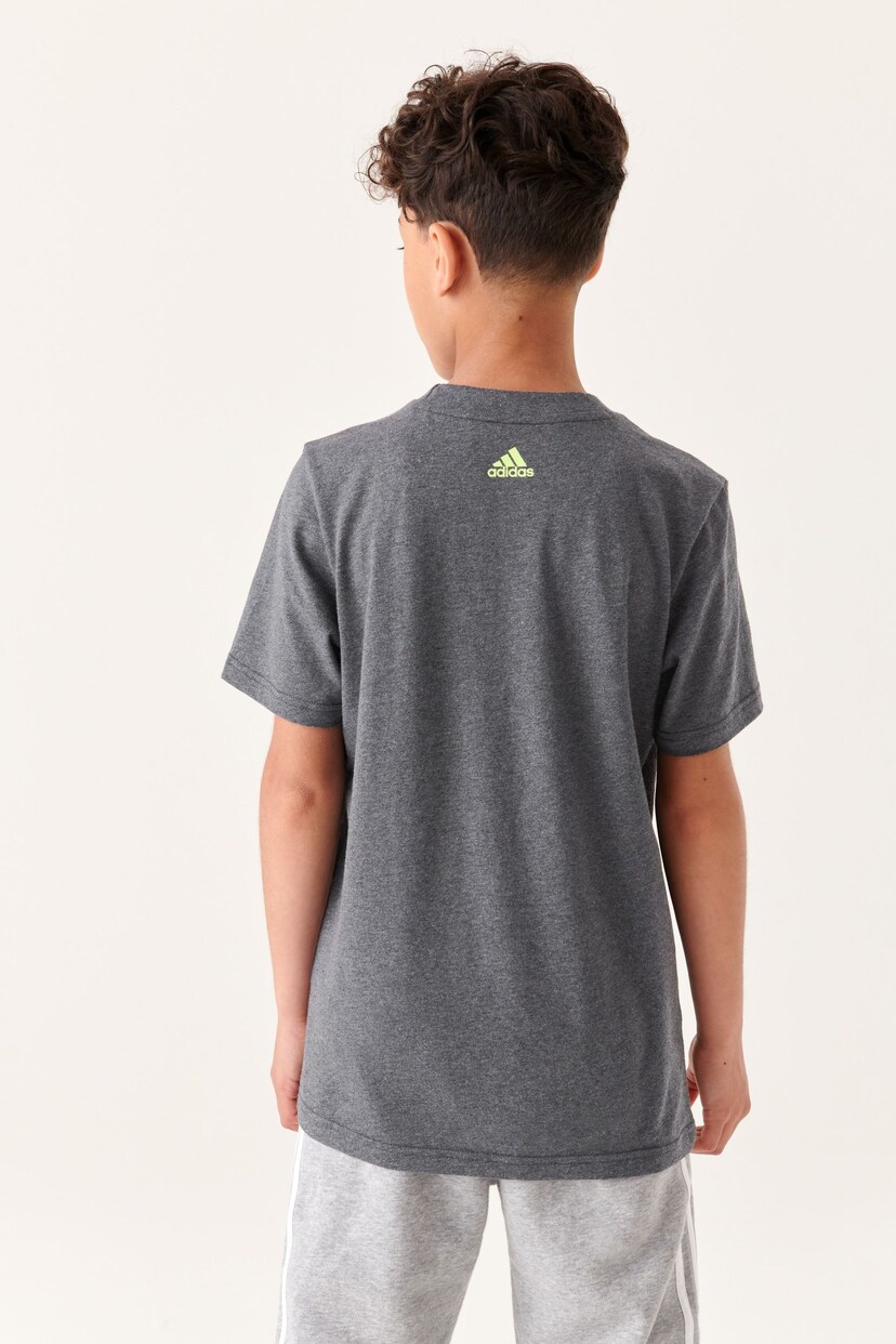 adidas Dark Grey Essentials 3-Stripes Cotton T-Shirt - Image 2 of 9