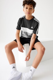 adidas Black Kids Sportswear Tiberio 3-Stripes Colourblock Cotton T-Shirt - Image 2 of 8