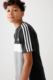 adidas Black Kids Sportswear Tiberio 3-Stripes Colourblock Cotton T-Shirt - Image 3 of 8