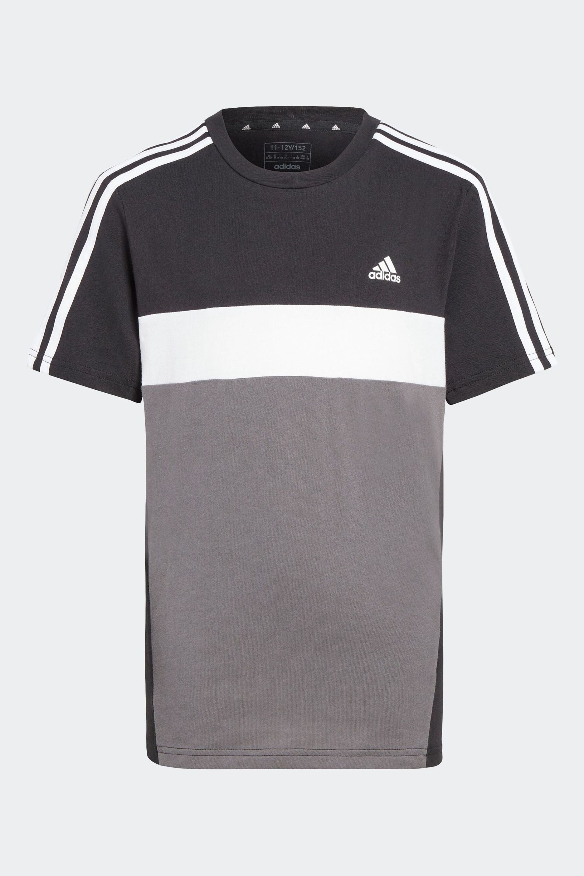 adidas Black Kids Sportswear Tiberio 3-Stripes Colourblock Cotton T-Shirt - Image 4 of 8