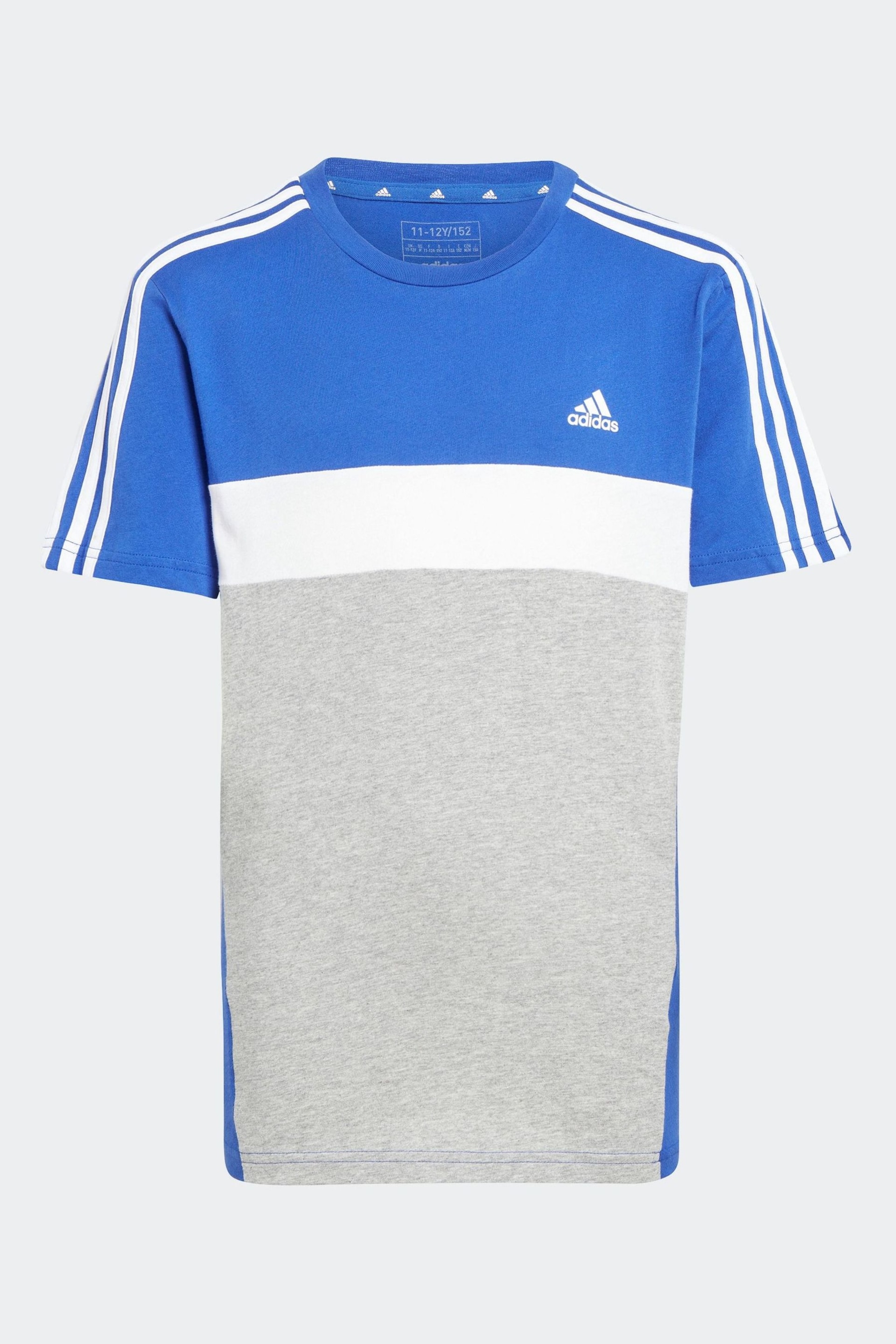 adidas Blue Kids Sportswear Tiberio 3-Stripes Colourblock Cotton T-Shirt - Image 1 of 5
