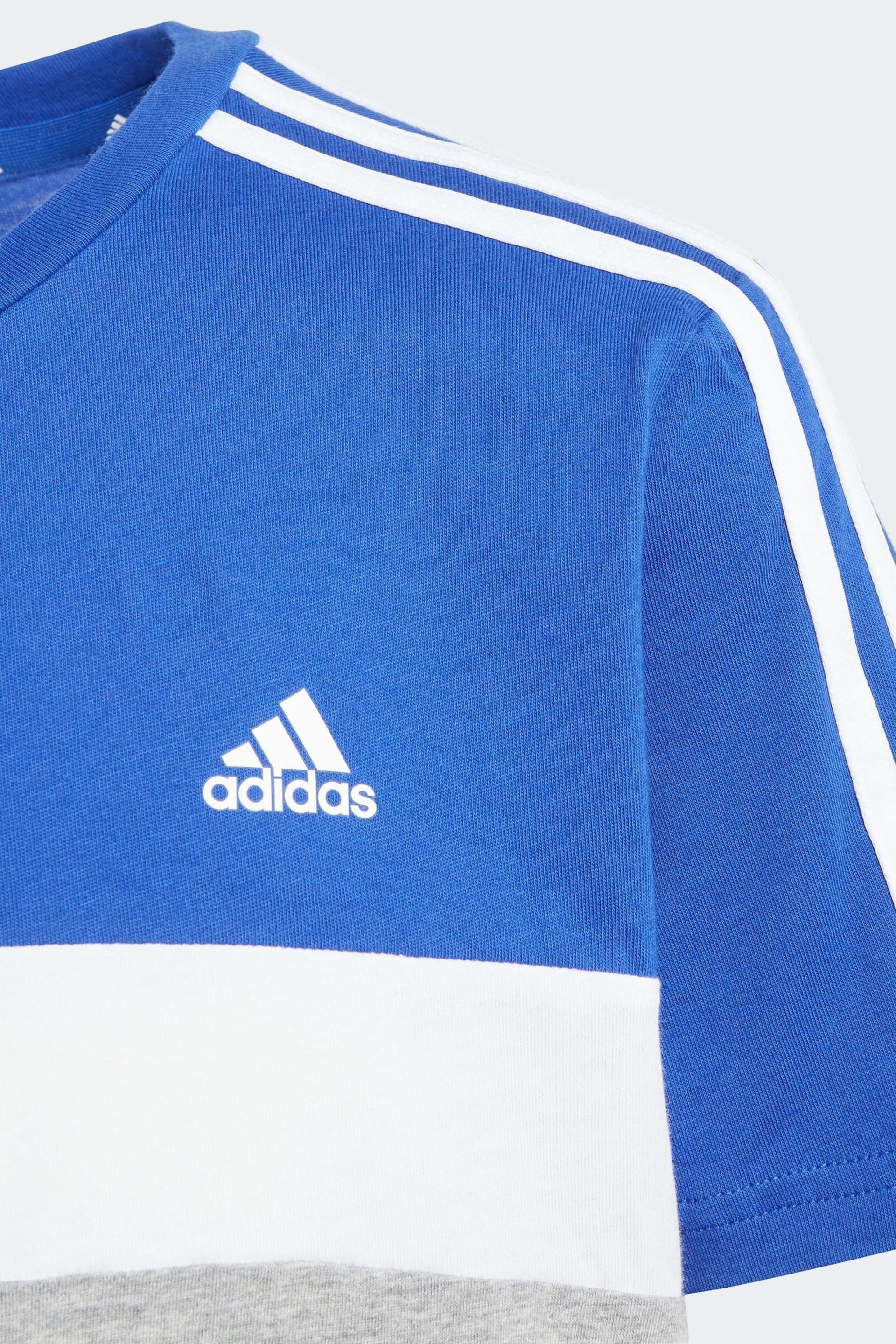 adidas Blue Kids Sportswear Tiberio 3-Stripes Colourblock Cotton T-Shirt - Image 3 of 5