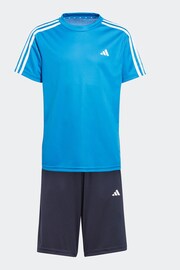 adidas Blue Sportswear Train Essentials Aeroready 3-Stripes Regular-Fit Training Set - Image 6 of 11