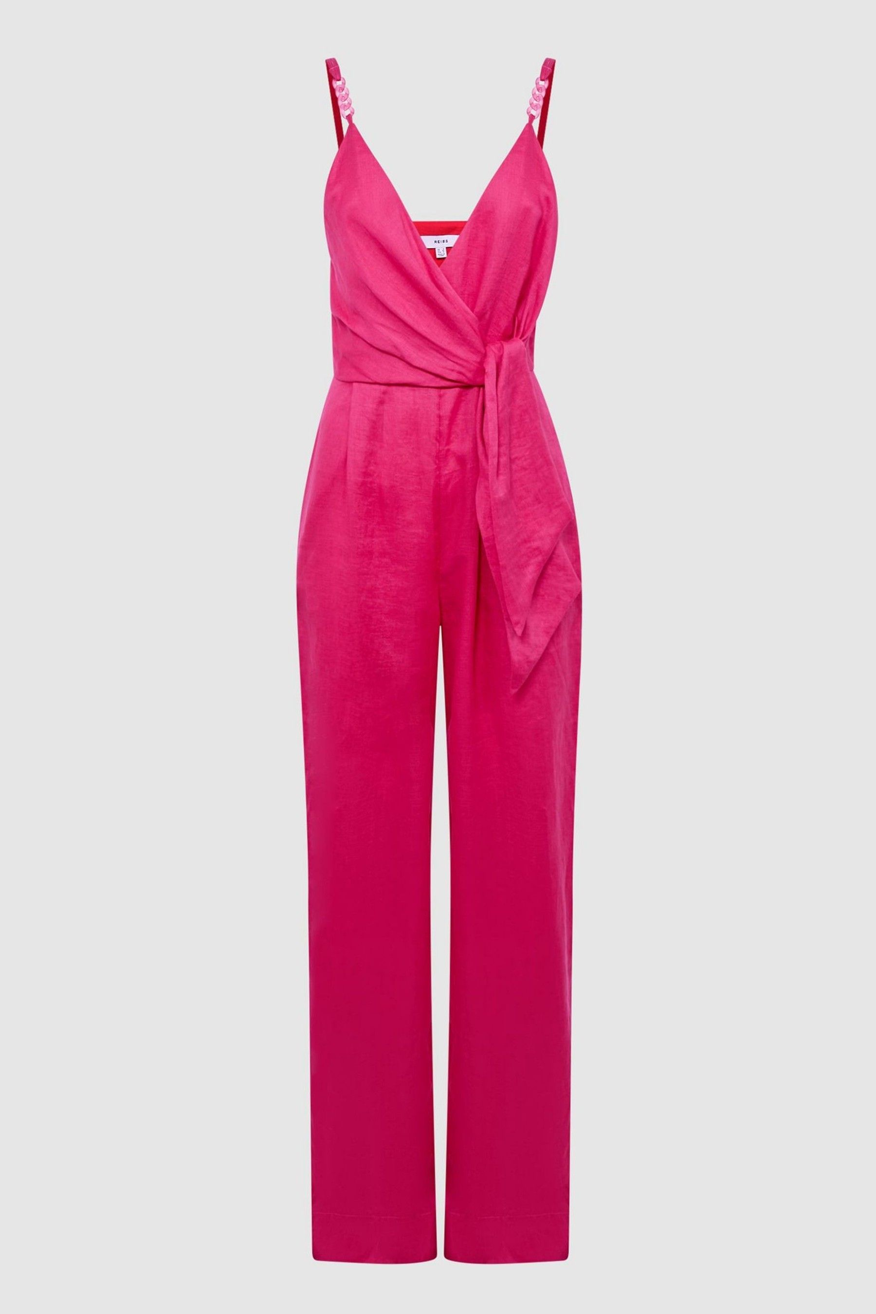 Buy Reiss Pink Emilia V Neck Linen Jumpsuit from the Next UK online shop