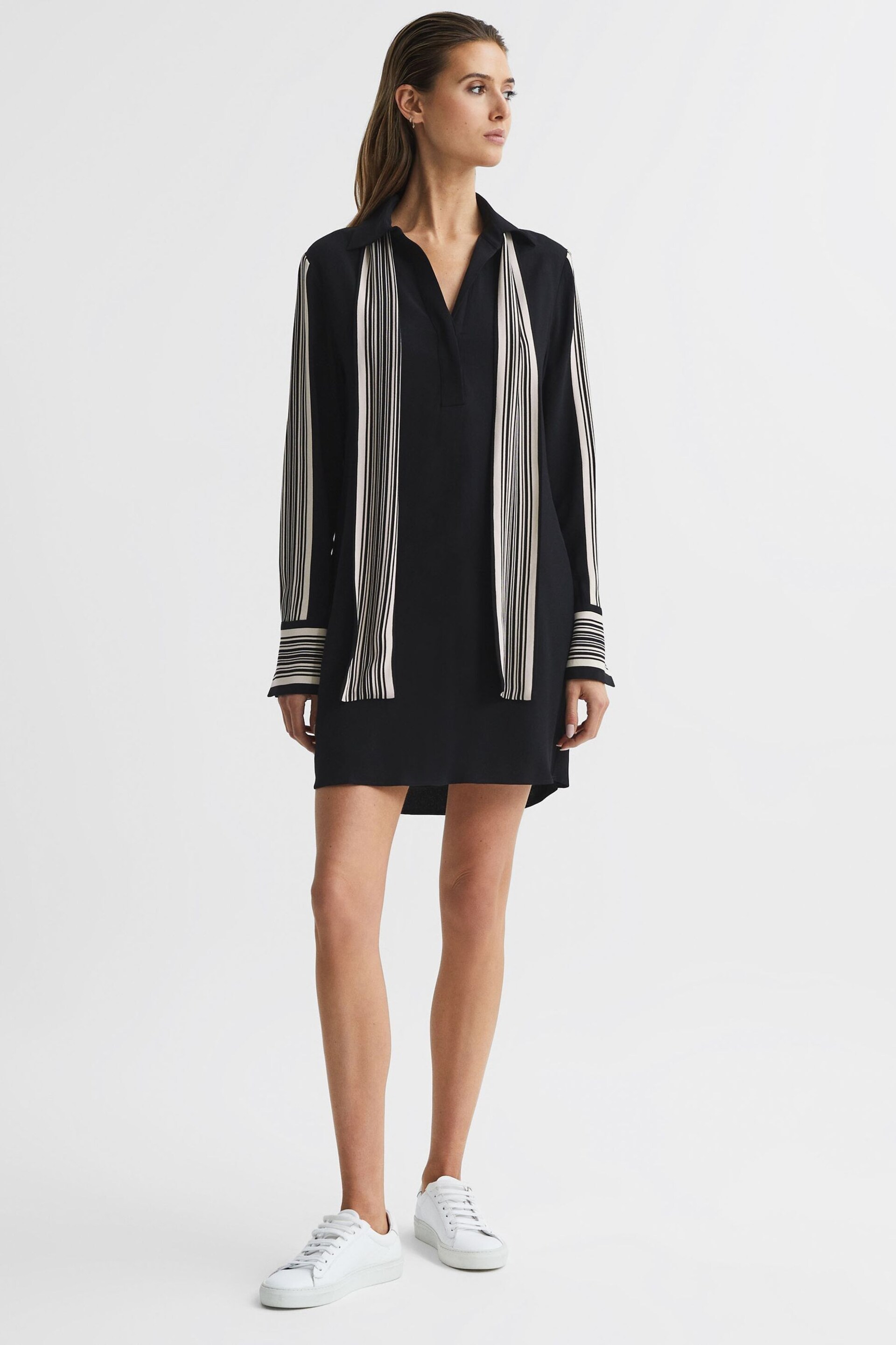 Reiss Black Ellie Side Stripe Mini Dress - Image 1 of 9