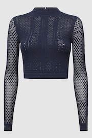 Reiss Navy Judy Long Sleeve Crochet Jumper - Image 2 of 5