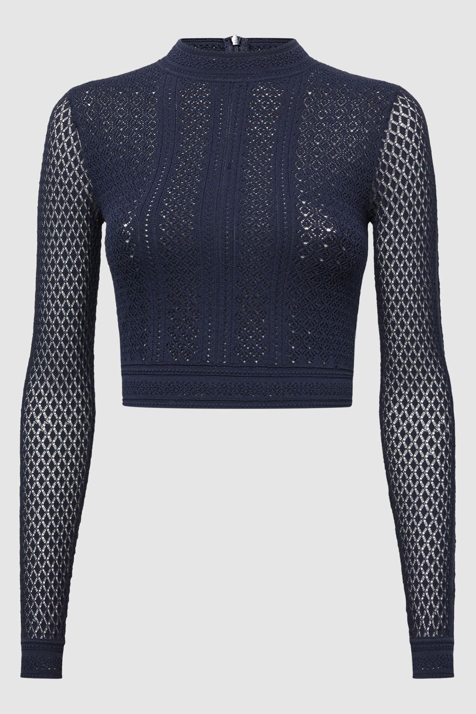 Reiss Navy Judy Long Sleeve Crochet Jumper - Image 2 of 5