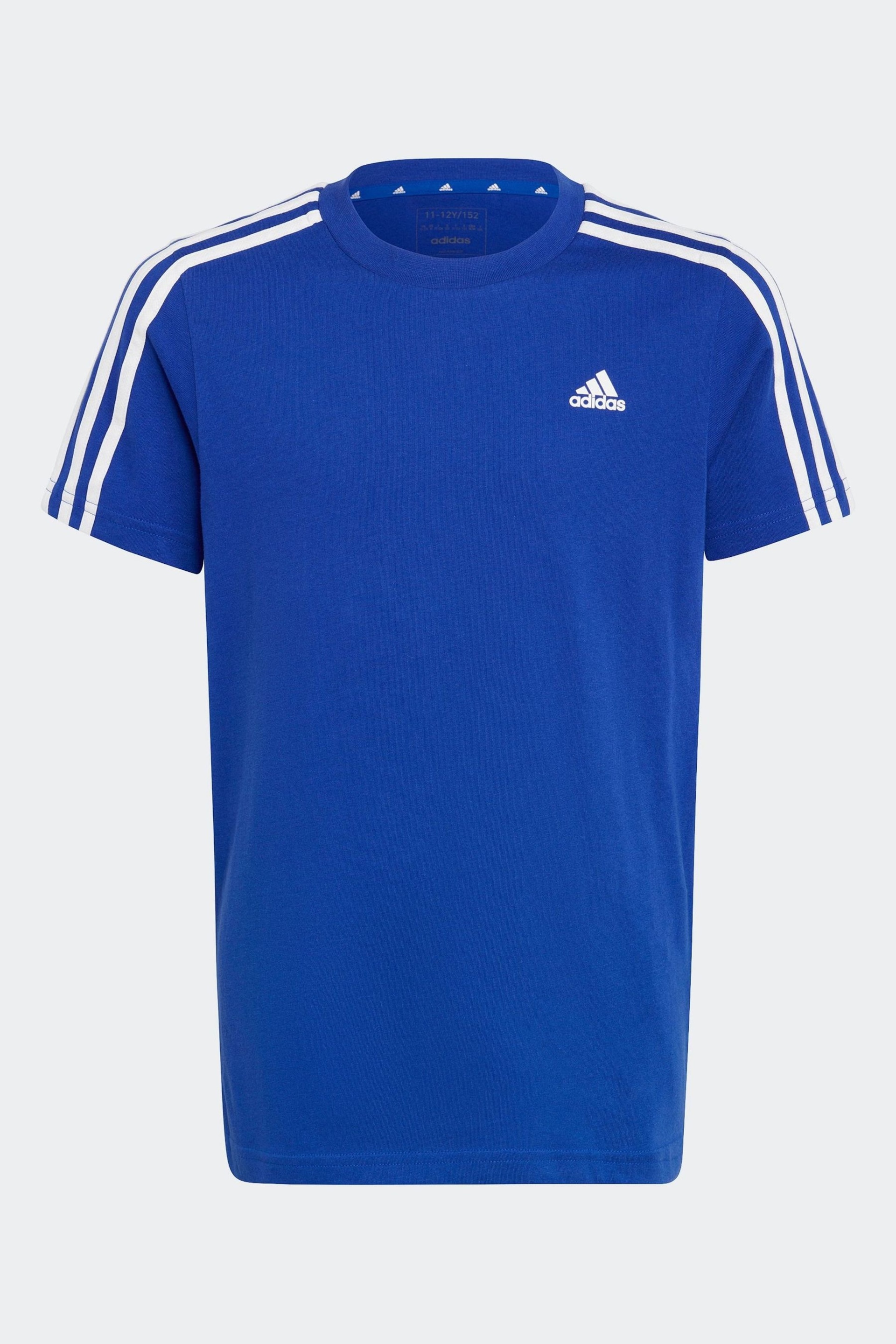 adidas Blue Essentials 3-Stripes Cotton T-Shirt - Image 1 of 5