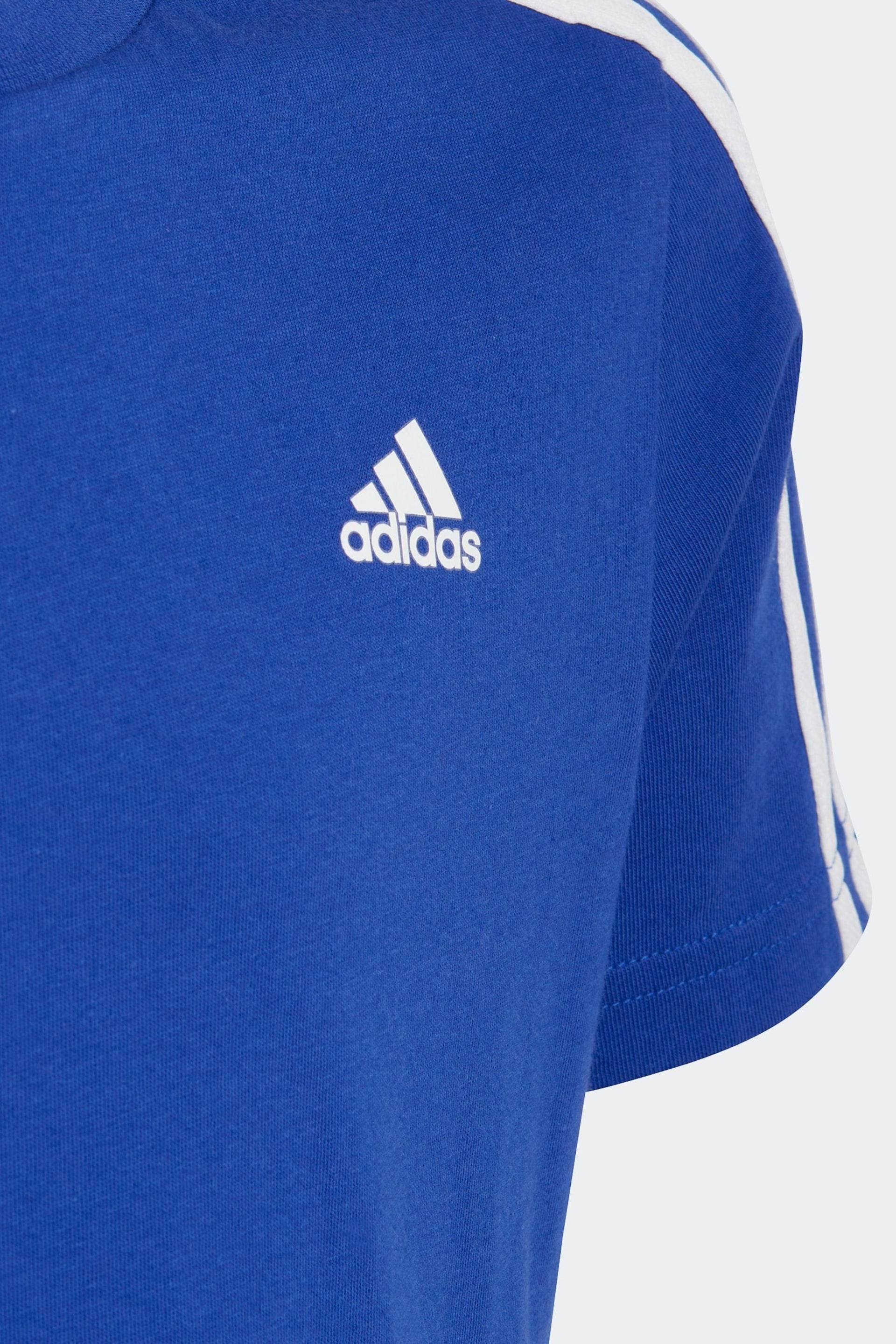 adidas Blue Essentials 3-Stripes Cotton T-Shirt - Image 4 of 5