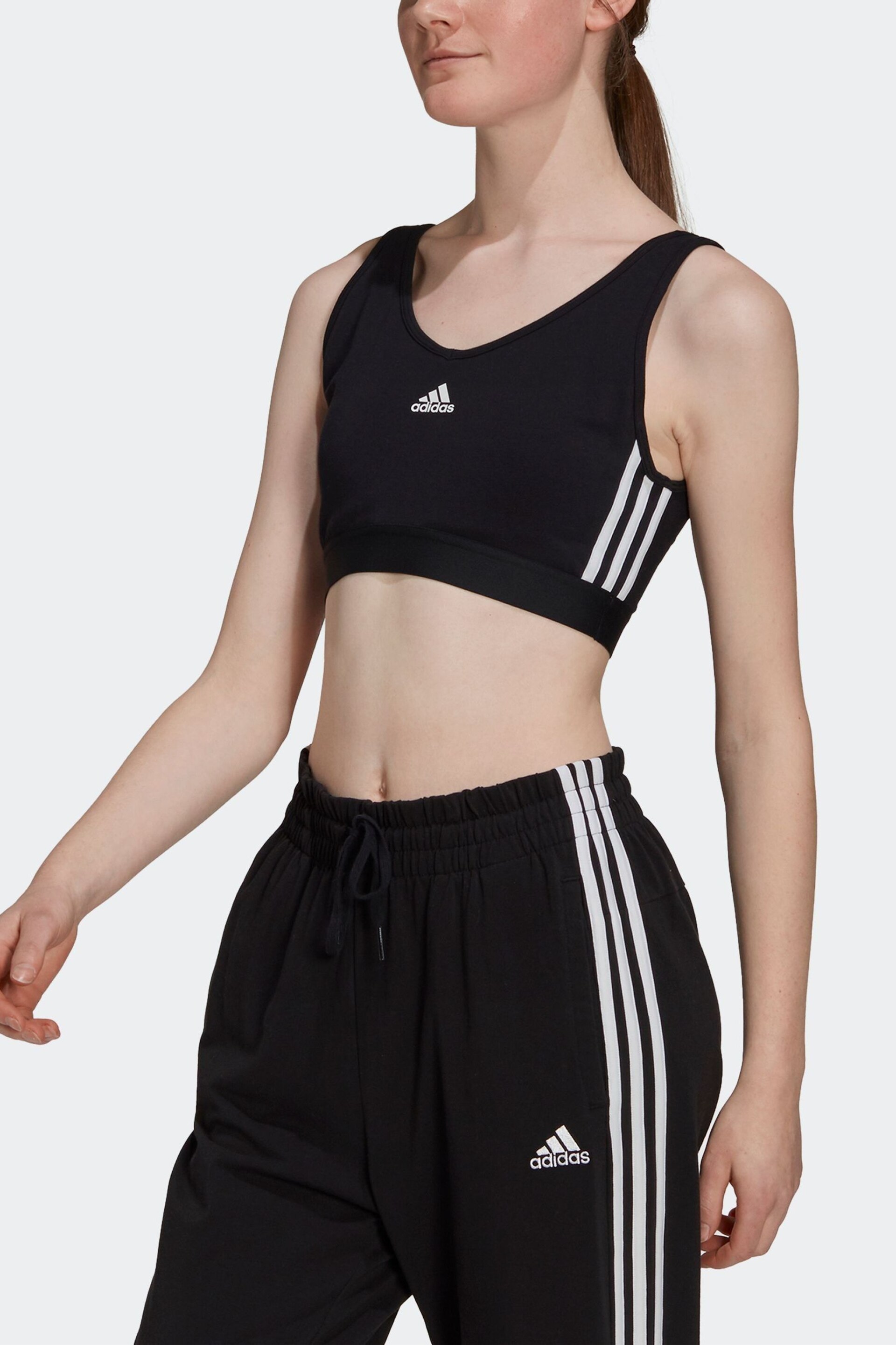 adidas Black/White Sportswear Essentials 3-Stripes Crop Top - Image 4 of 7