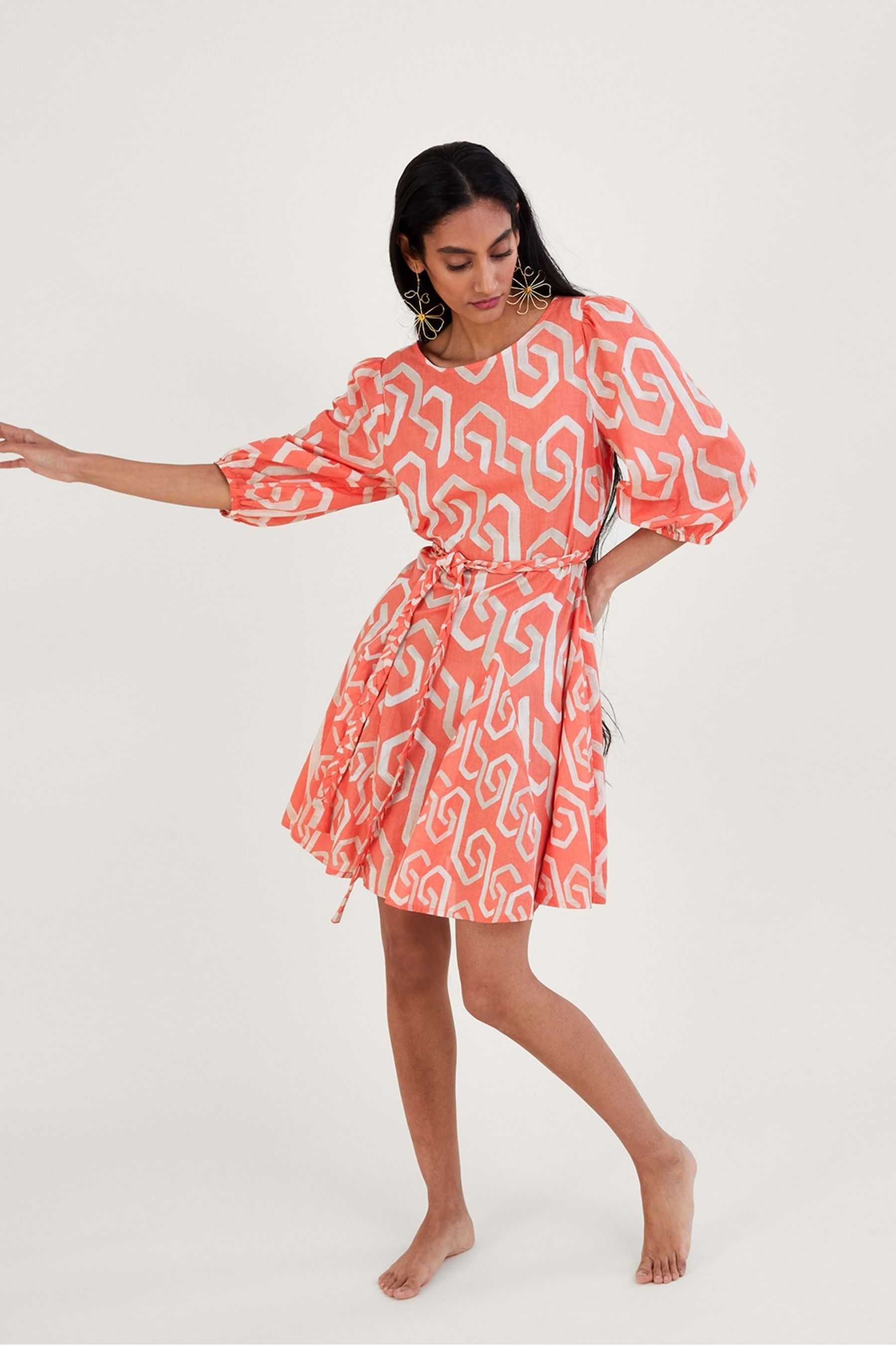 Buy Monsoon Orange Geometric Print Cut Out Back Short Dress from Next Luxembourg