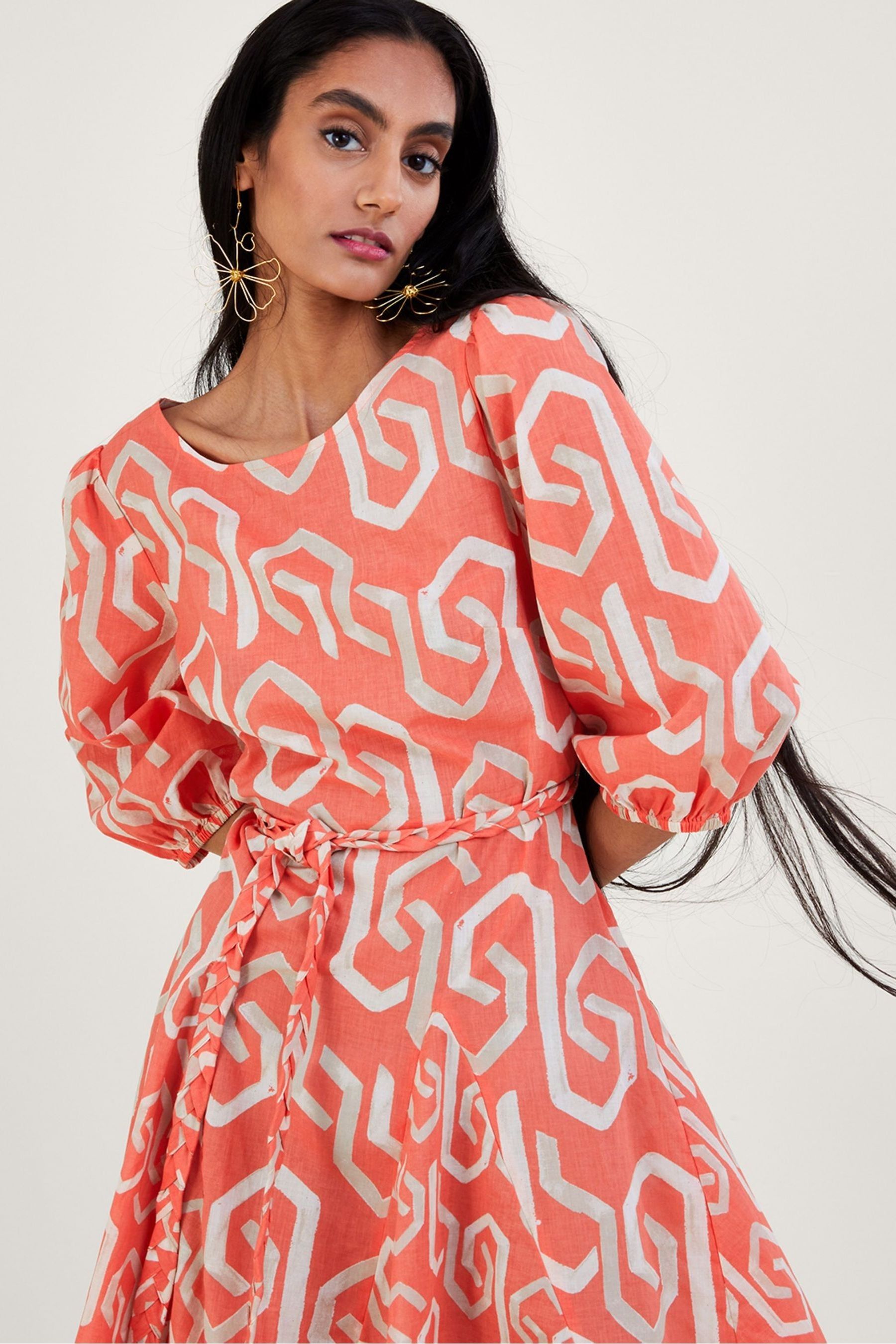 Buy Monsoon Orange Geometric Print Cut Out Back Short Dress from Next Luxembourg
