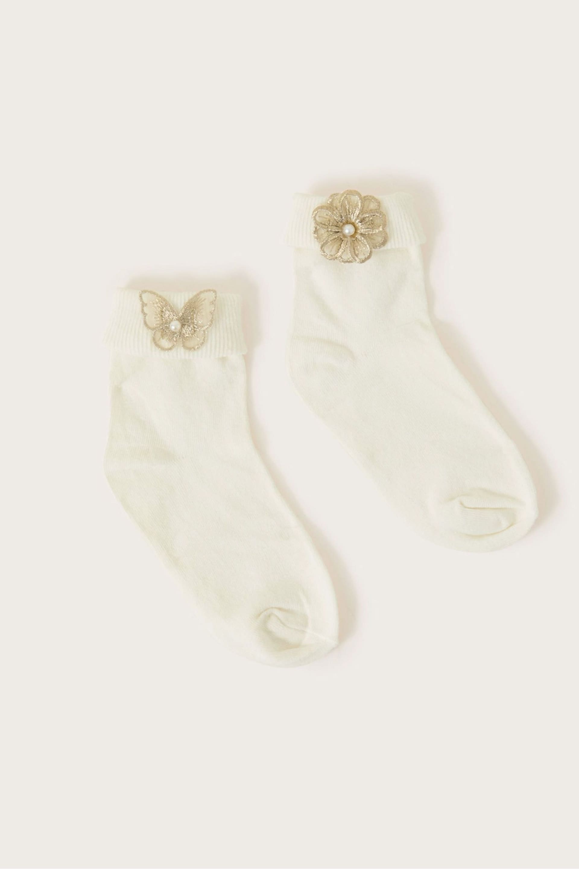 Monsoon White Butterfly And Flower Socks 2 Pack - Image 1 of 1