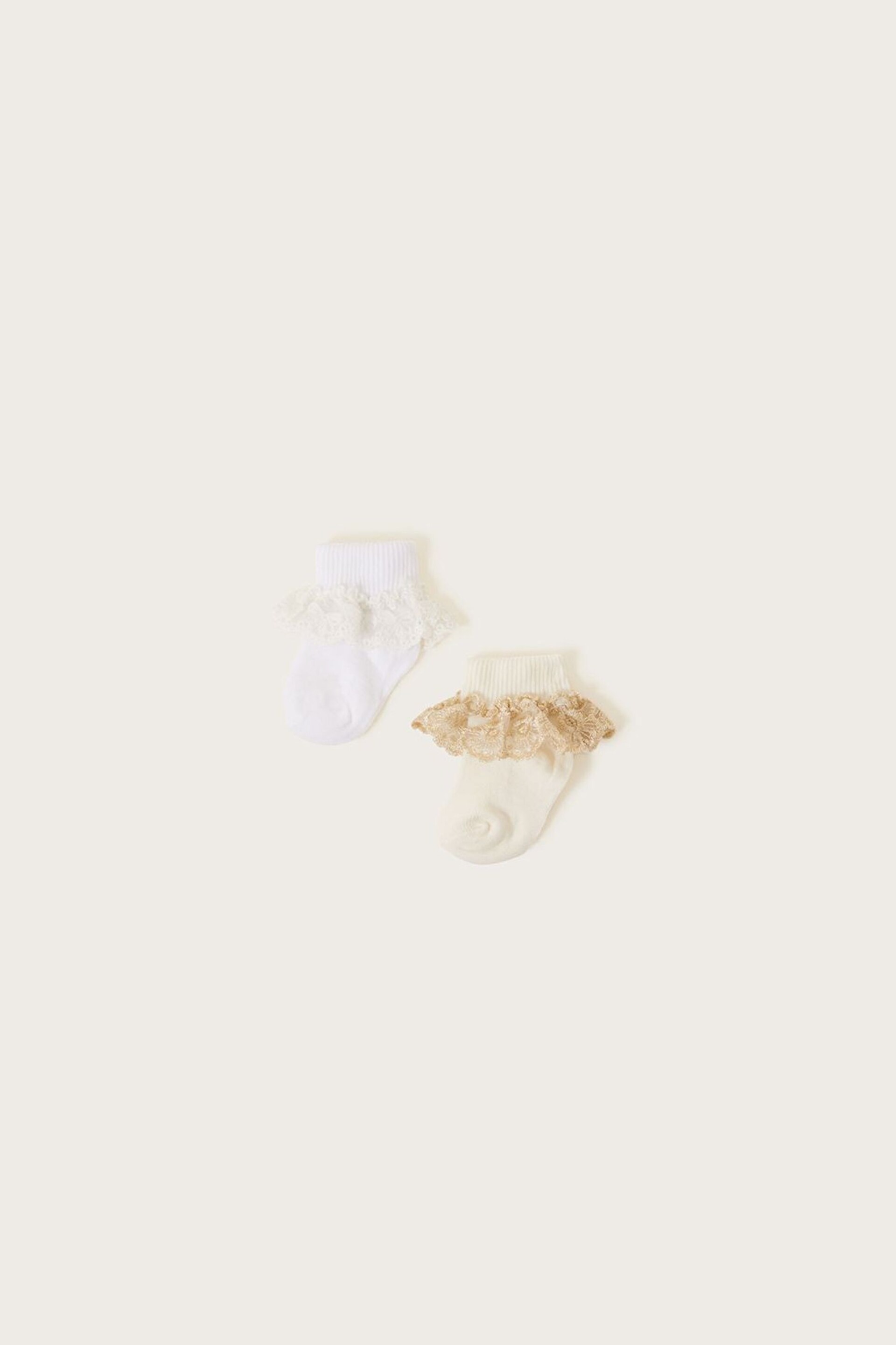 Monsoon White Lace Trim Baby Socks 2 Pack - Image 1 of 2