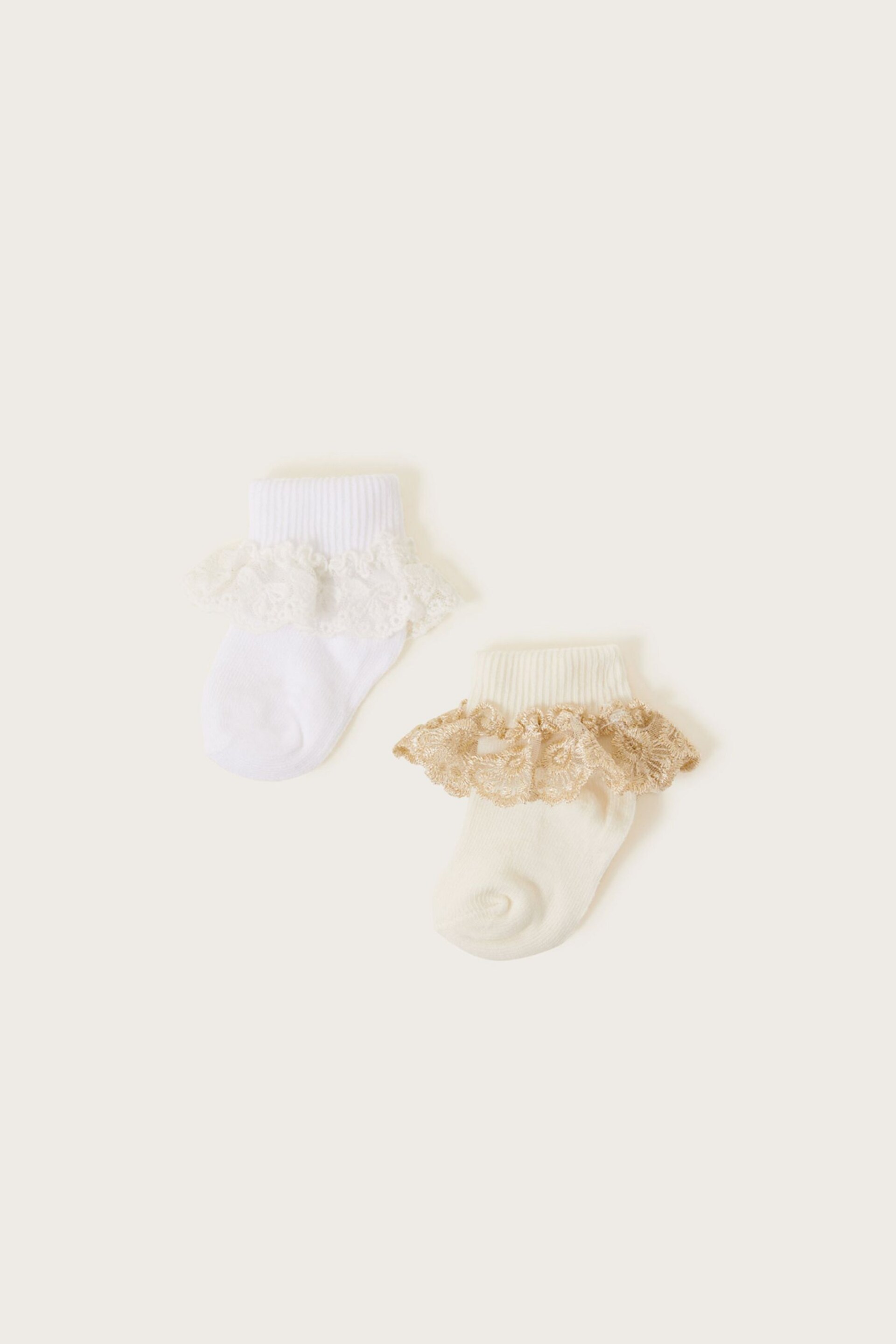 Monsoon White Lace Trim Baby Socks 2 Pack - Image 2 of 2