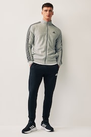 adidas Grey Basic 3-Stripes Fleece Tracksuit - Image 4 of 7