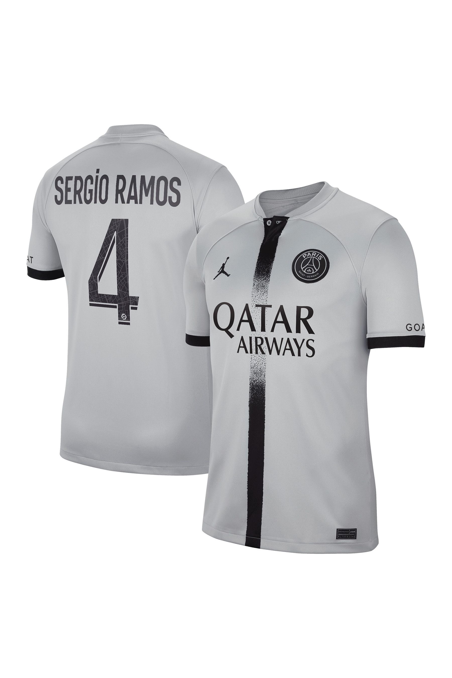 Buy Nike Grey Sergio Ramos 4 PSG Jordan 22 23 Away Football Shirt from Next Germany