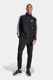 adidas Black Basic 3-Stripes Fleece Tracksuit - Image 1 of 8