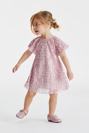 Pink Sequin Party Angel Sleeve Dress (3mths-8yrs) - Image 2 of 7