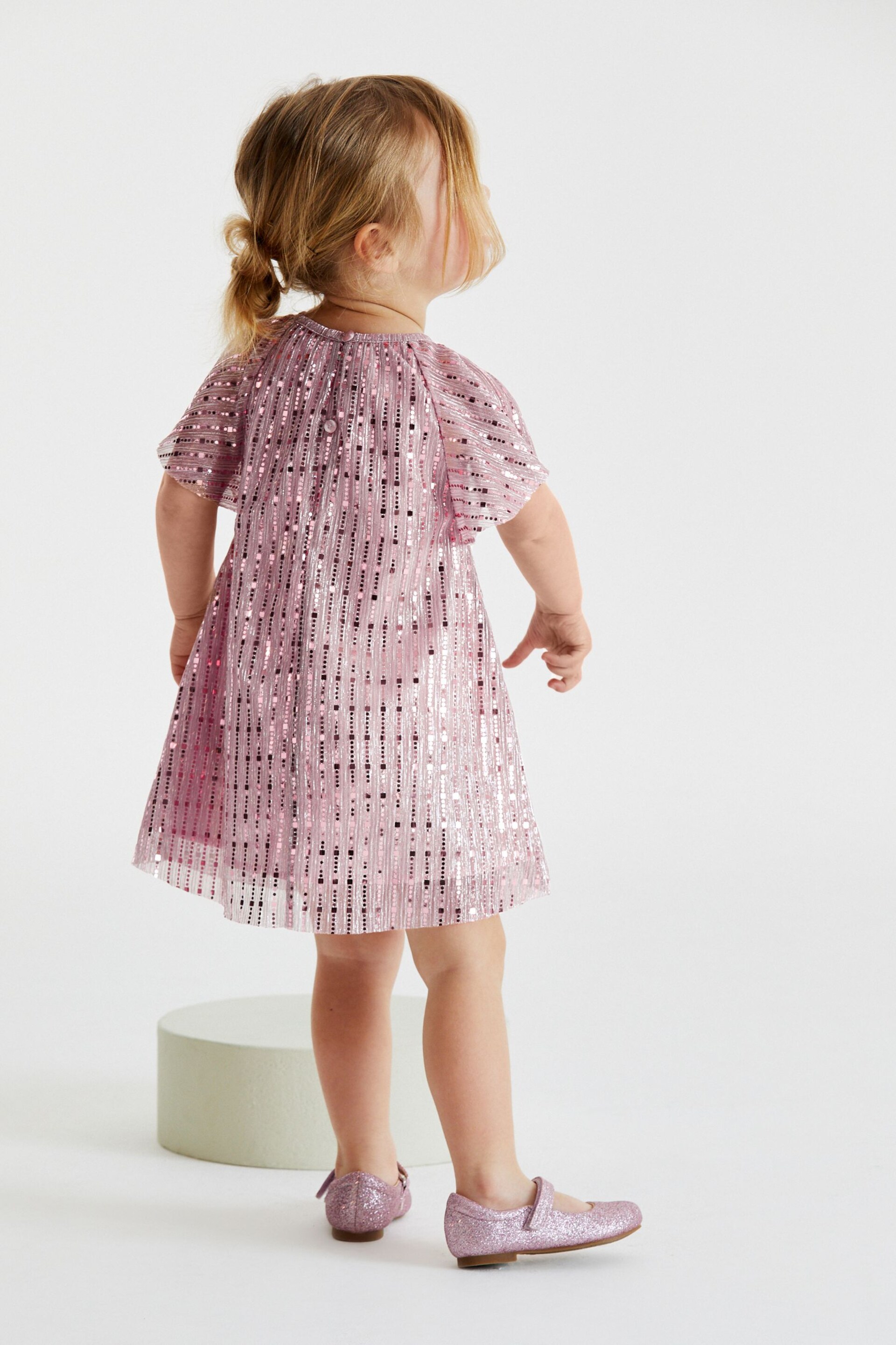 Pink Sequin Party Angel Sleeve Dress (3mths-8yrs) - Image 3 of 7