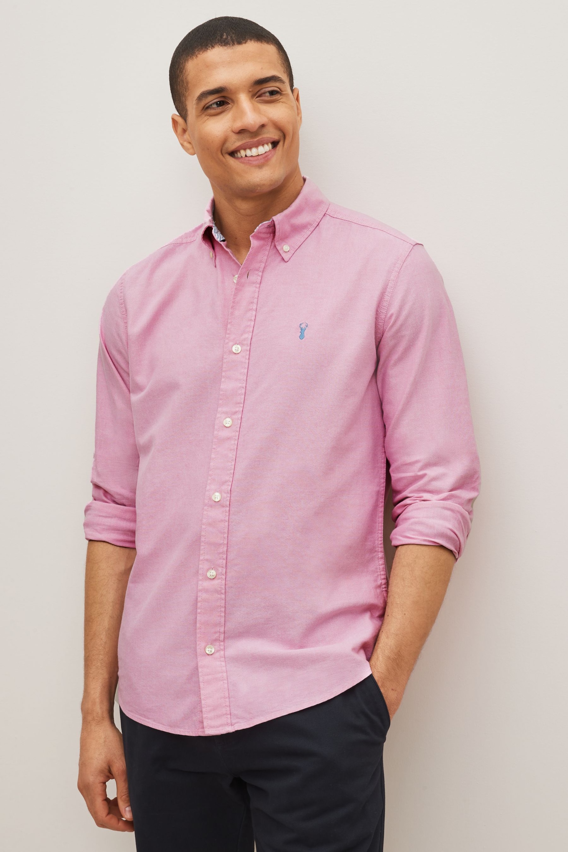 Pink Slim Fit Long Sleeve Oxford Shirt - Image 1 of 4