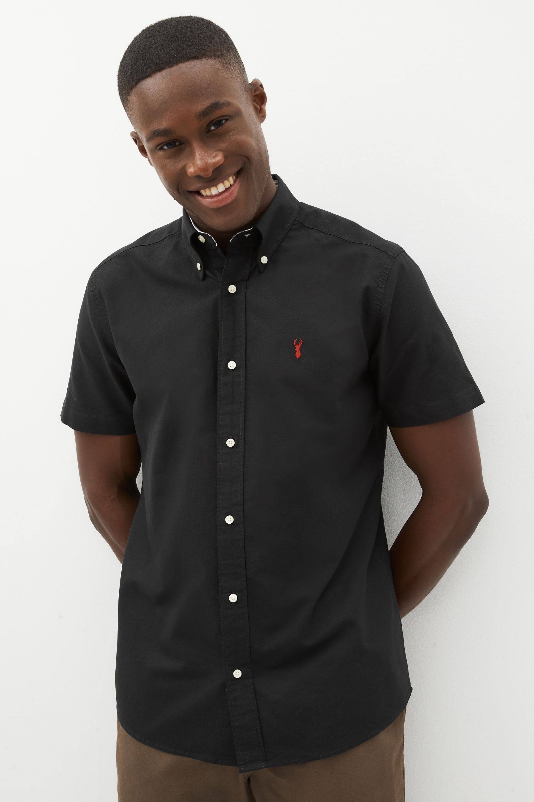 Black short sleeve oxford shirt outlet