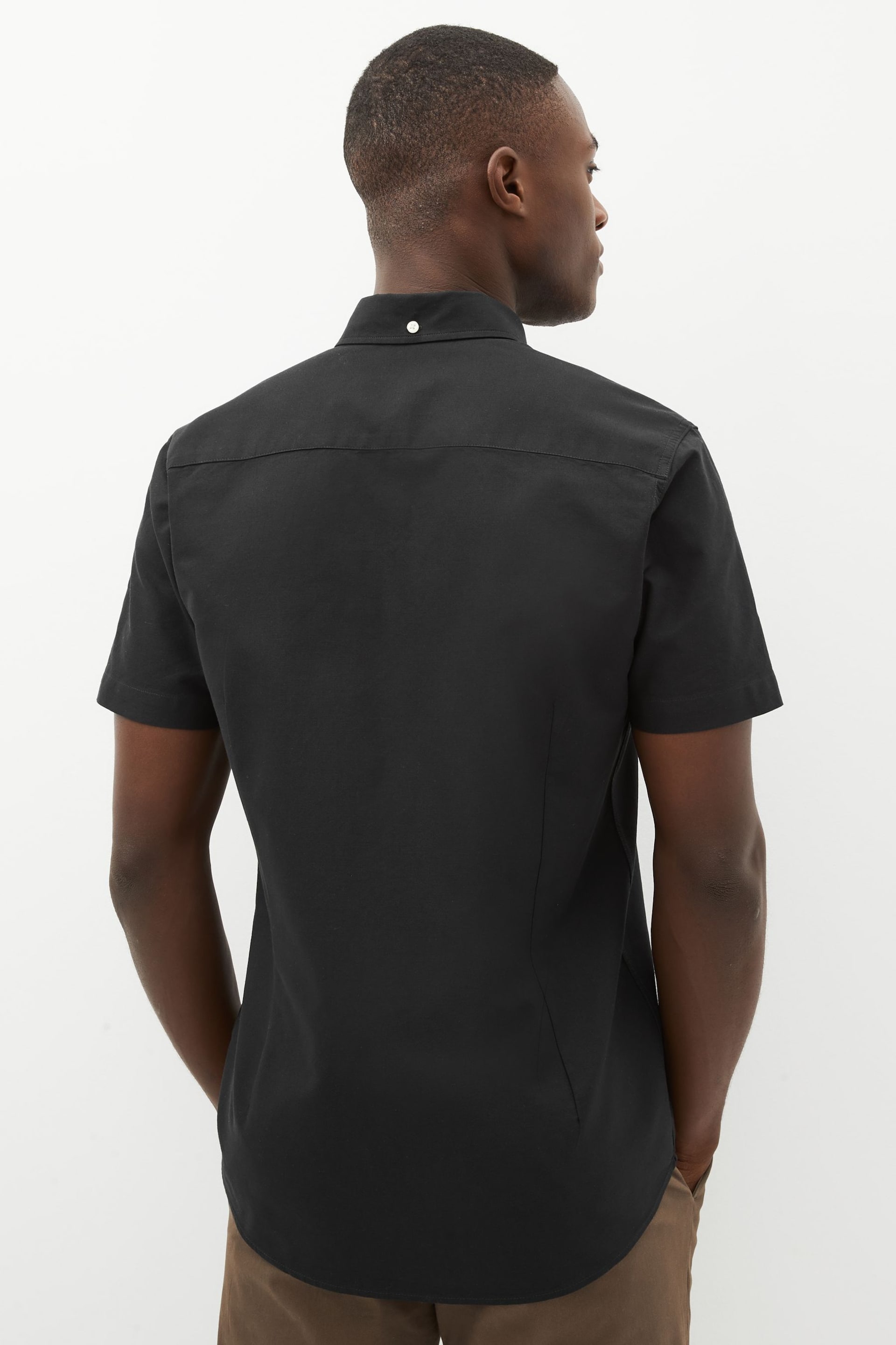 Black Slim Fit Short Sleeve Oxford Shirt - Image 2 of 7