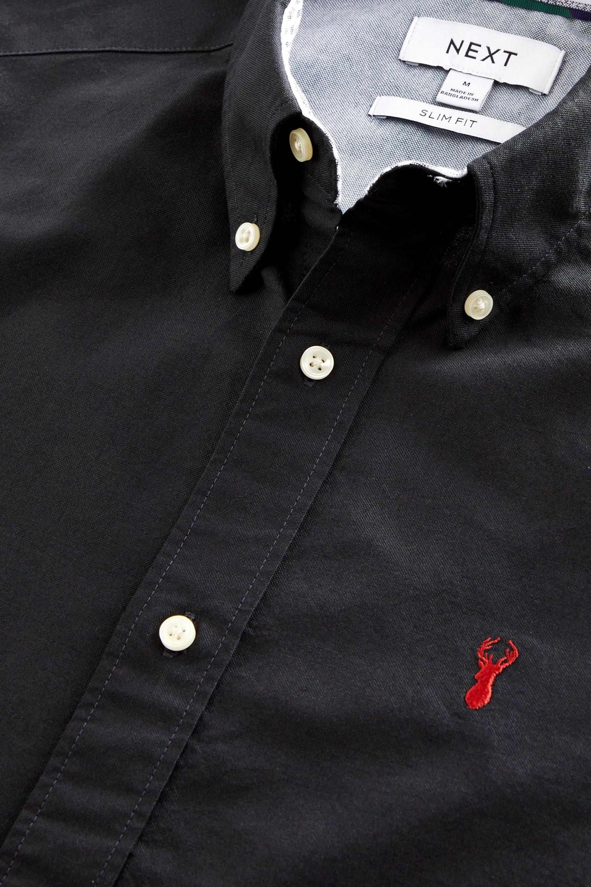 Black Slim Fit Short Sleeve Oxford Shirt - Image 6 of 7