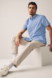 Light Blue Slim Fit Short Sleeve Oxford Shirt - Image 1 of 9