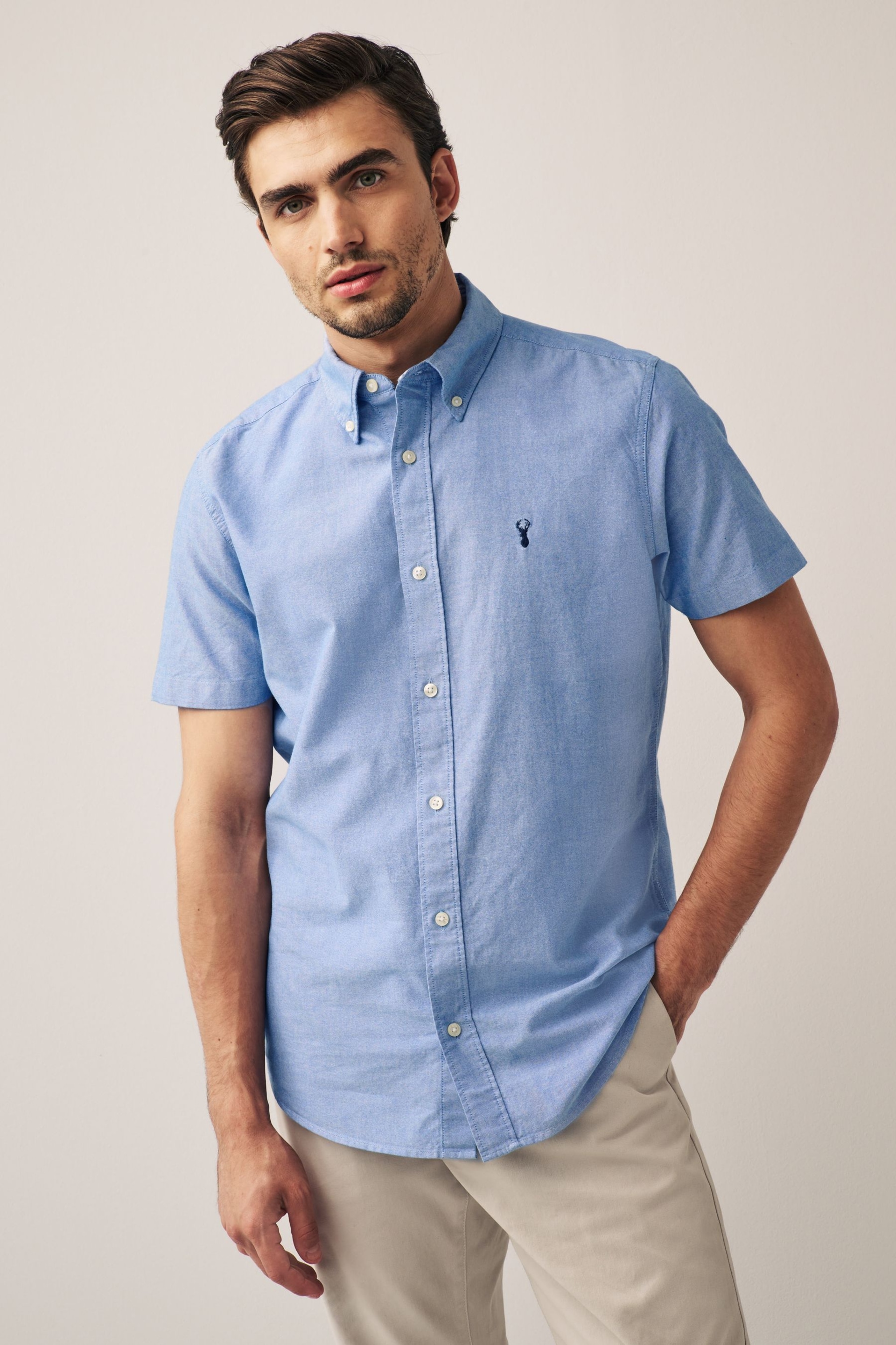 Light Blue Slim Fit Short Sleeve Oxford Shirt - Image 2 of 9