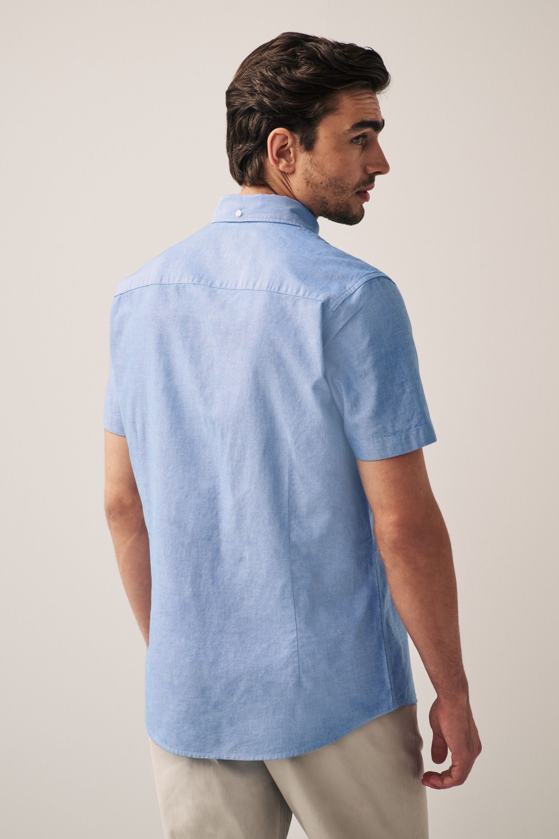 Light Blue Slim Fit Short Sleeve Oxford Shirt - Image 3 of 9