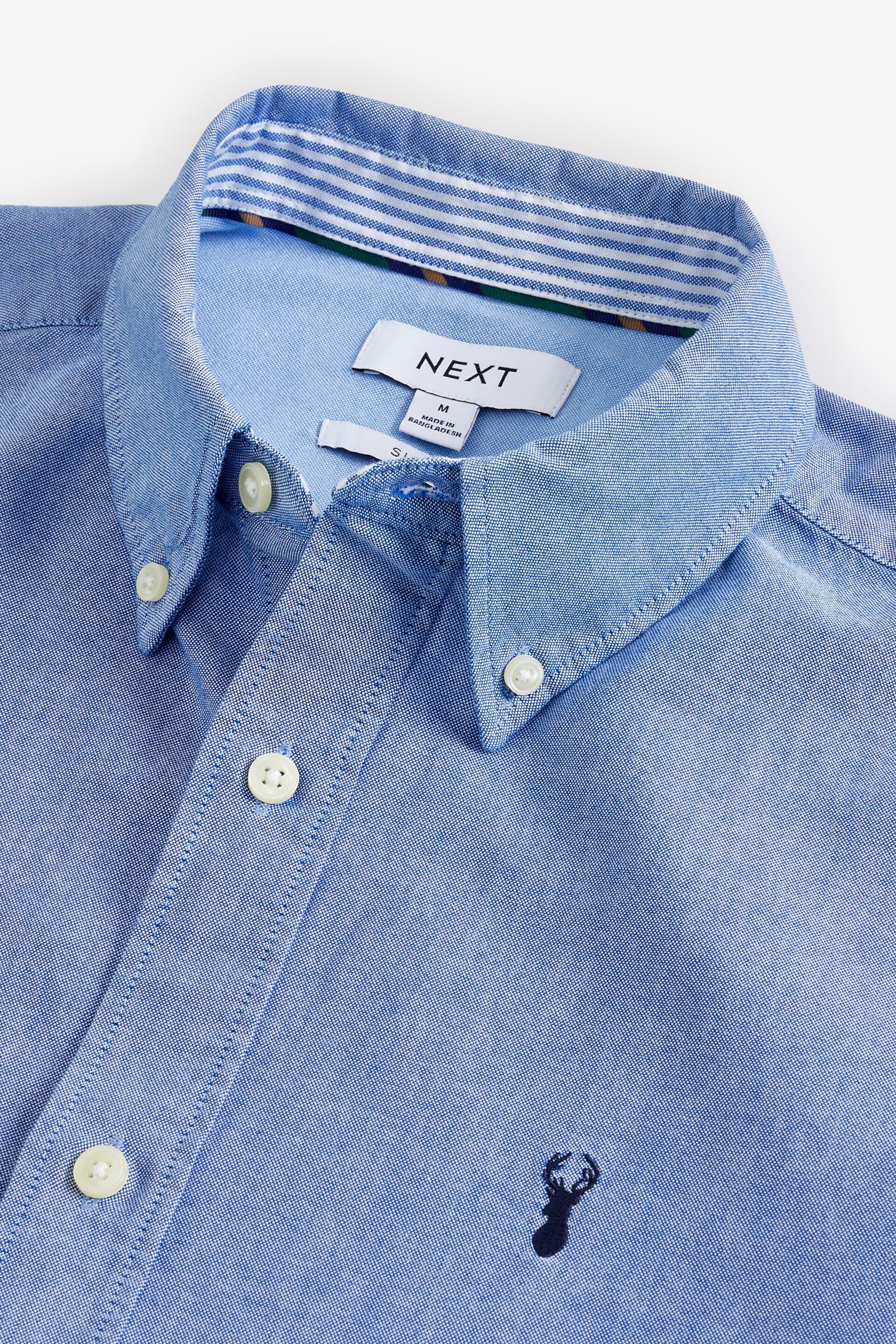 Light Blue Slim Fit Short Sleeve Oxford Shirt - Image 8 of 9