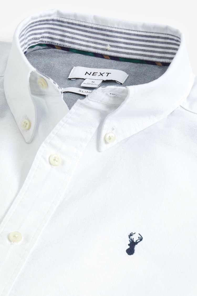 White Slim Fit Short Sleeve Oxford Shirt - Image 6 of 6