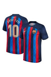 Nike Navy Ansu Fati - 10 F.C. Barcelona 22/23 Home Football Shirt Kids - Image 1 of 3