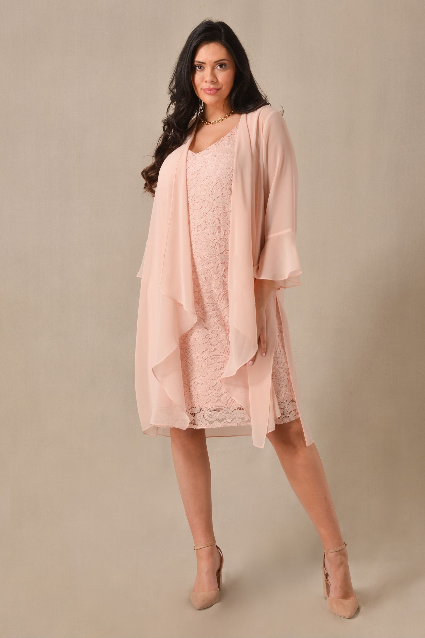 Lace dress with chiffon jacket deals