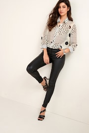 White/Black Spot Print Long Sleeve Sheer Shirt - Image 2 of 6