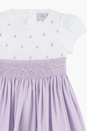 Trotters London Purple Rose Hand Smocked Cotton Dress - Image 5 of 5