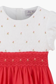 Trotters London Red Willow Rose Hand Smocked 100% Cotton Dress - Image 6 of 6