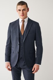 Navy Blue Skinny Check Suit Jacket - Image 1 of 13