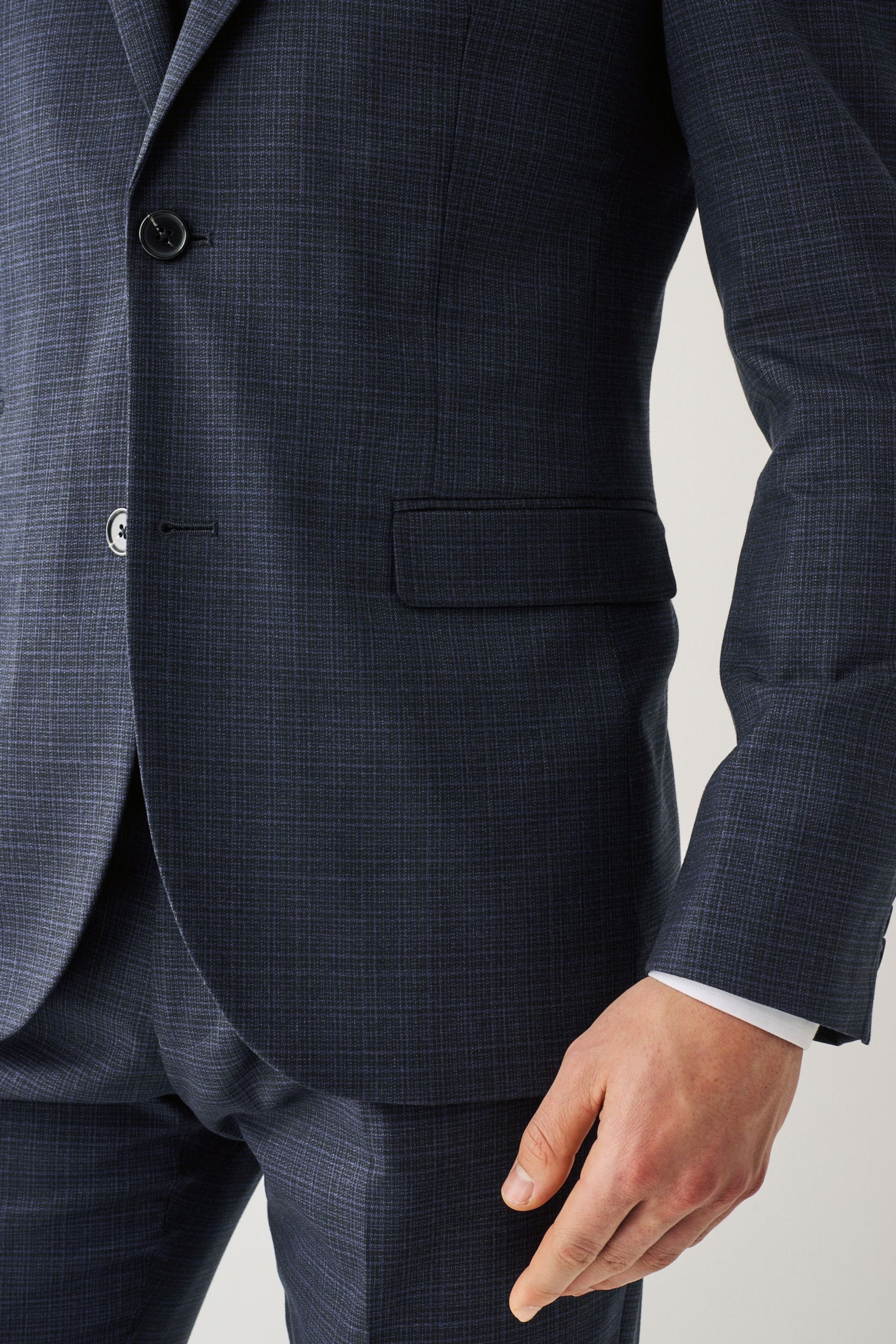 Navy Blue Skinny Check Suit Jacket - Image 5 of 13