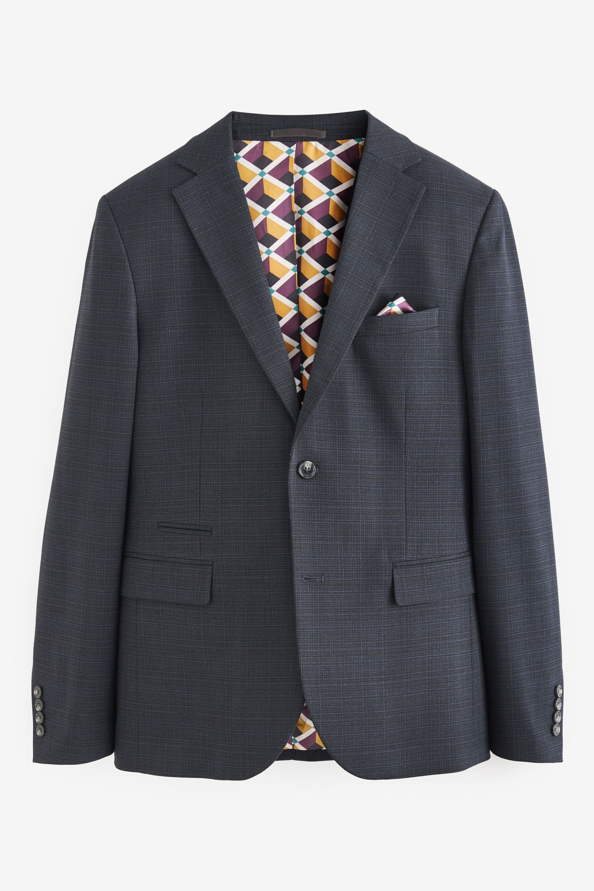 Navy Blue Skinny Check Suit Jacket - Image 7 of 13