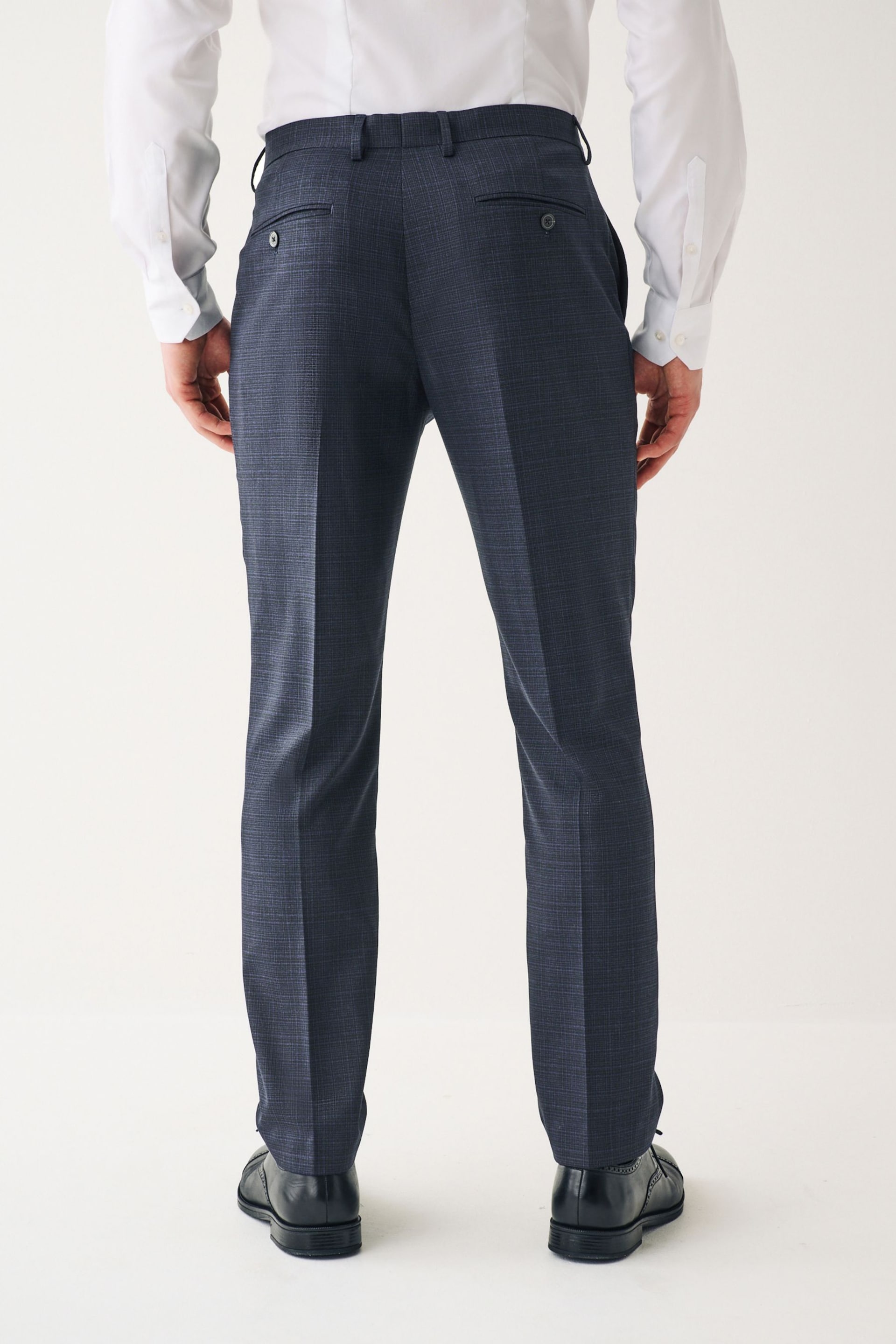 Navy Blue Skinny Check Suit Trousers - Image 2 of 10