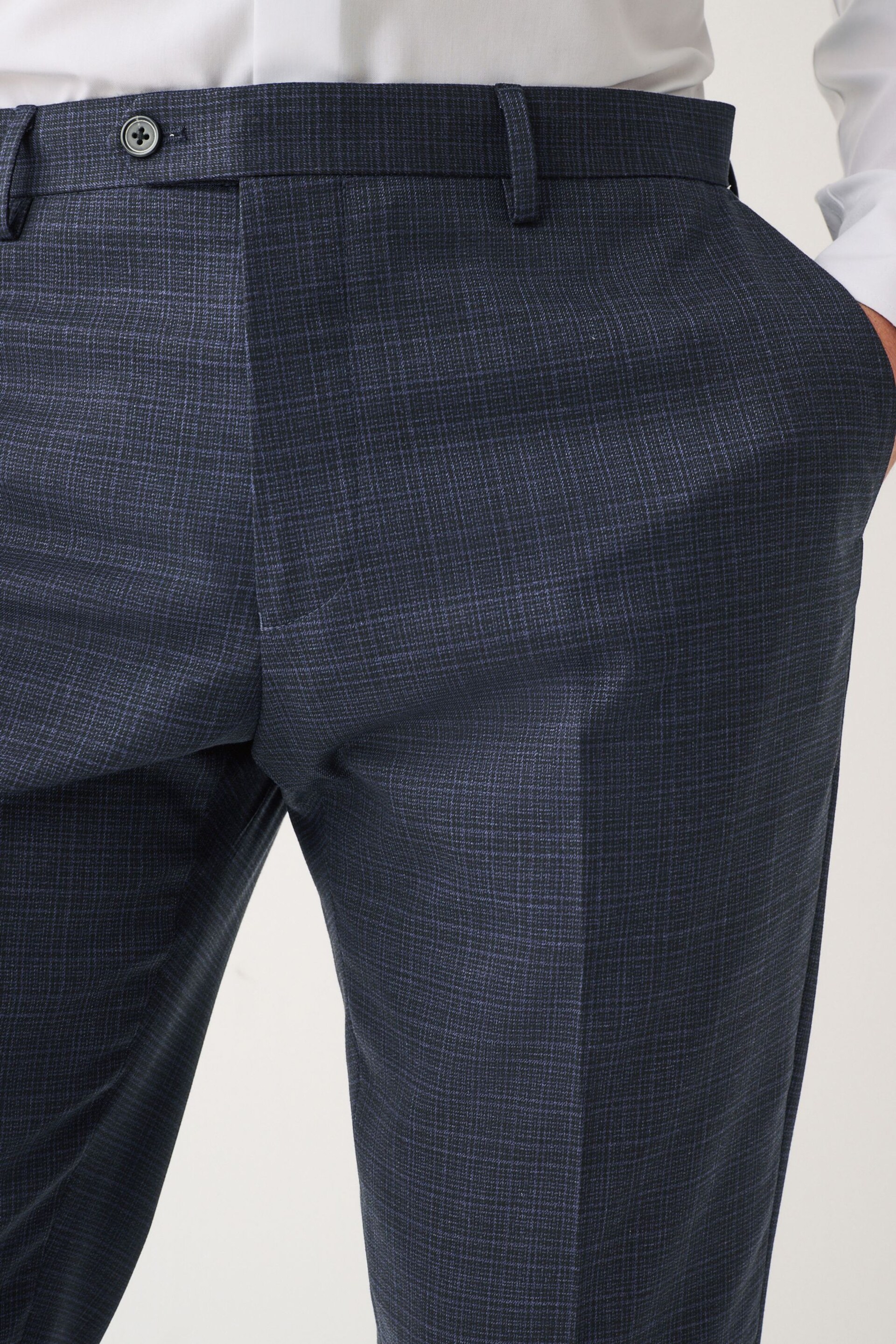 Navy Blue Skinny Check Suit Trousers - Image 6 of 10