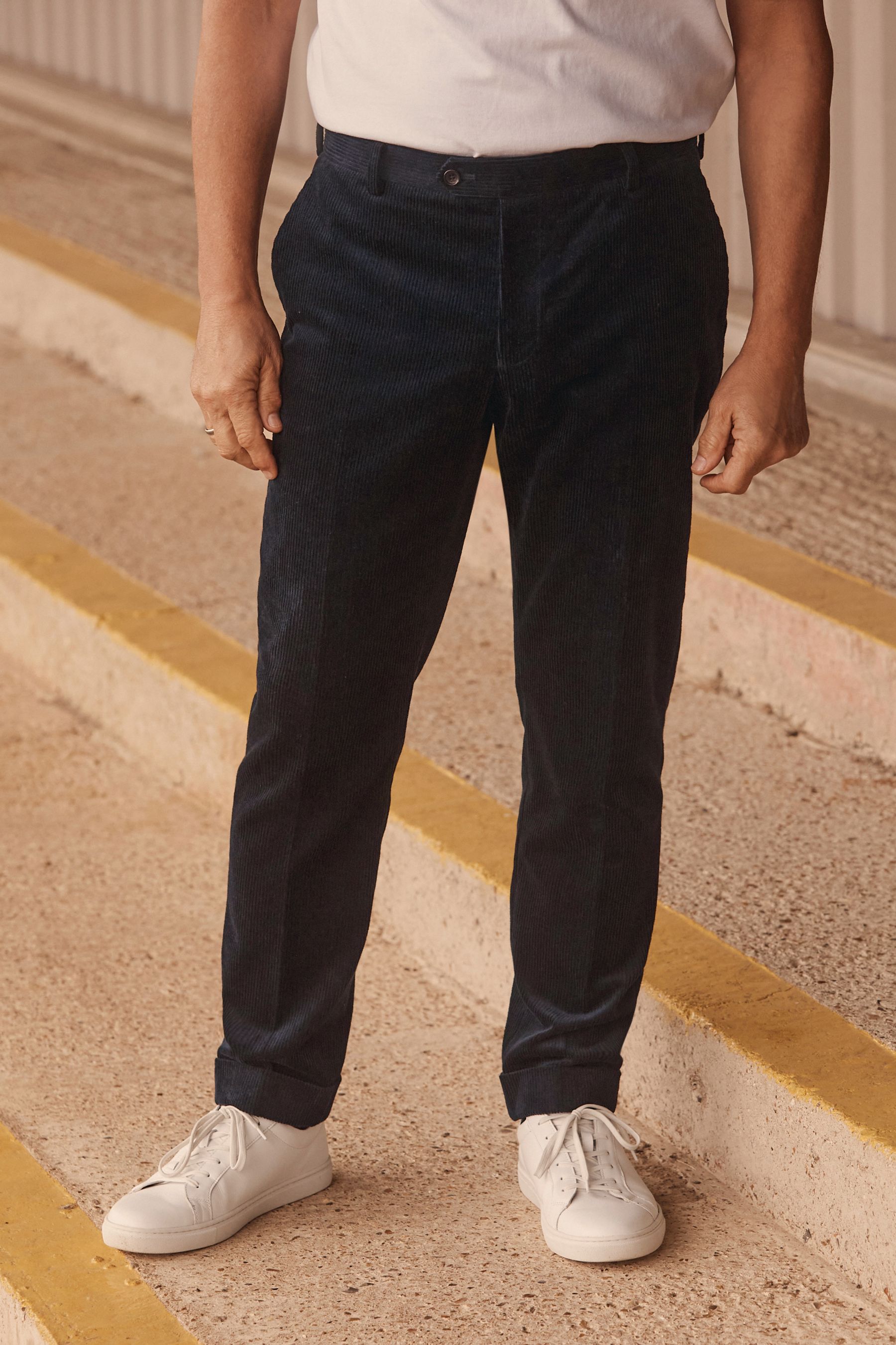 Mens slim fit corduroy trousers uk store