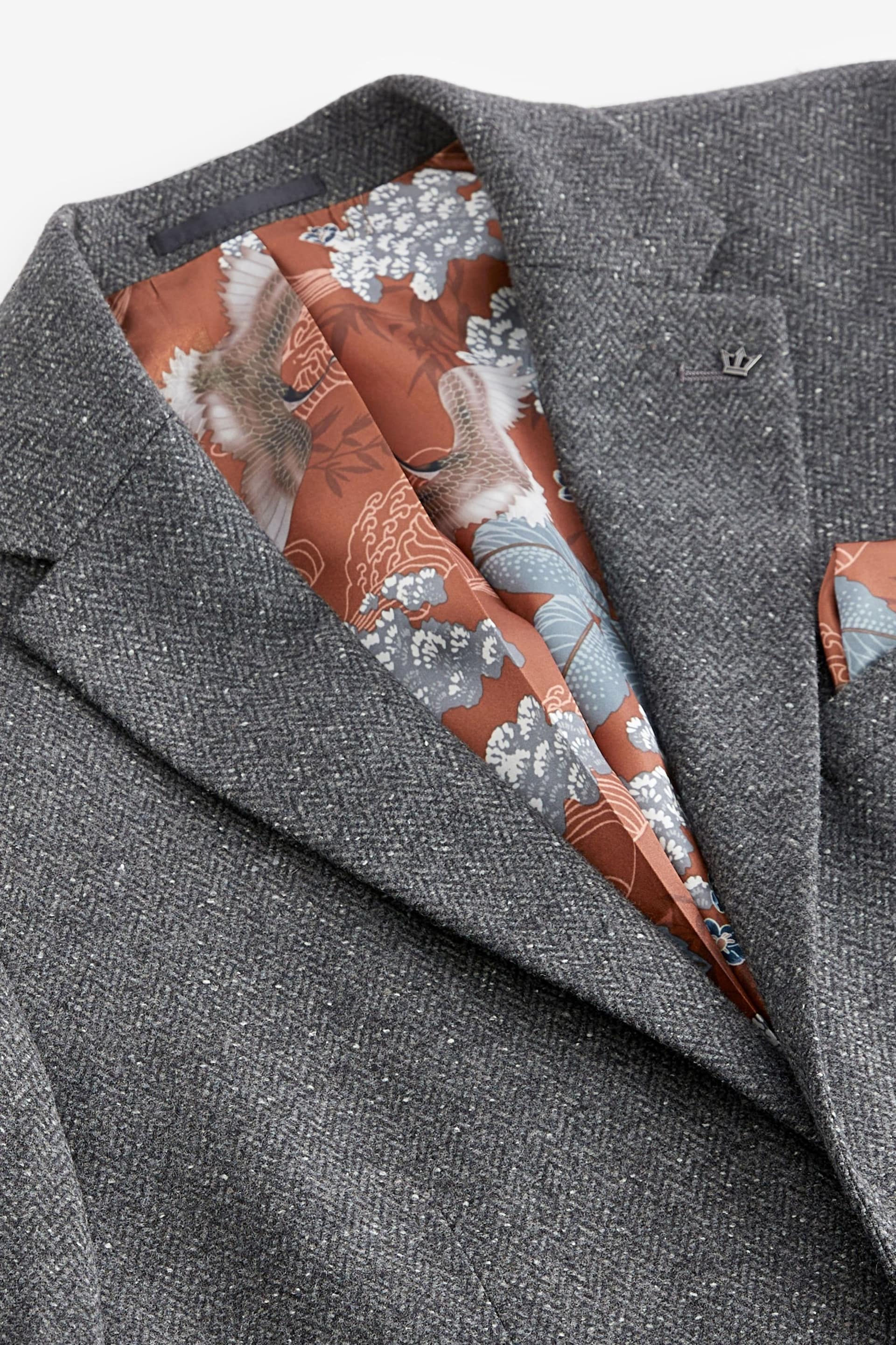 Grey Nova Fides Italian Fabric Herringbone Textured Wool Blend Suit Jacket - Image 10 of 11