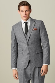 Grey Nova Fides Italian Fabric Herringbone Textured Wool Blend Suit Jacket - Image 2 of 11