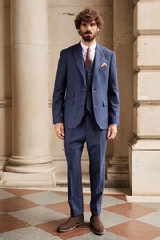 Navy Blue Regular Fit Nova Fides Italian Fabric Herringbone Textured Wool Blend Suit Jacket - Image 2 of 13