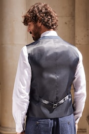 Navy Blue Nova Fides Italian Fabric Herringbone Textured Wool Content Suit Waistcoat - Image 3 of 10