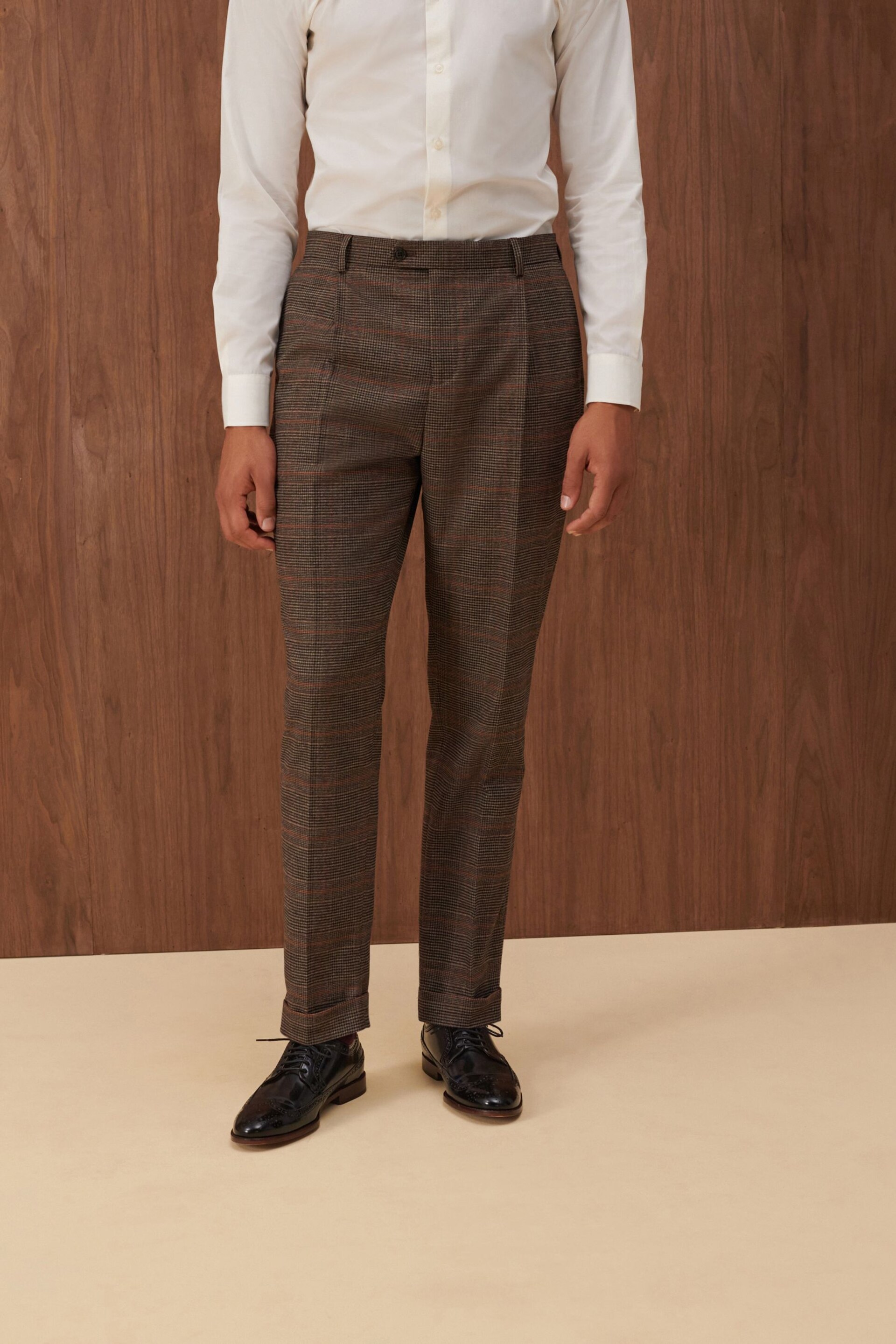 Brown Slim Check Suit Trousers - Image 1 of 11