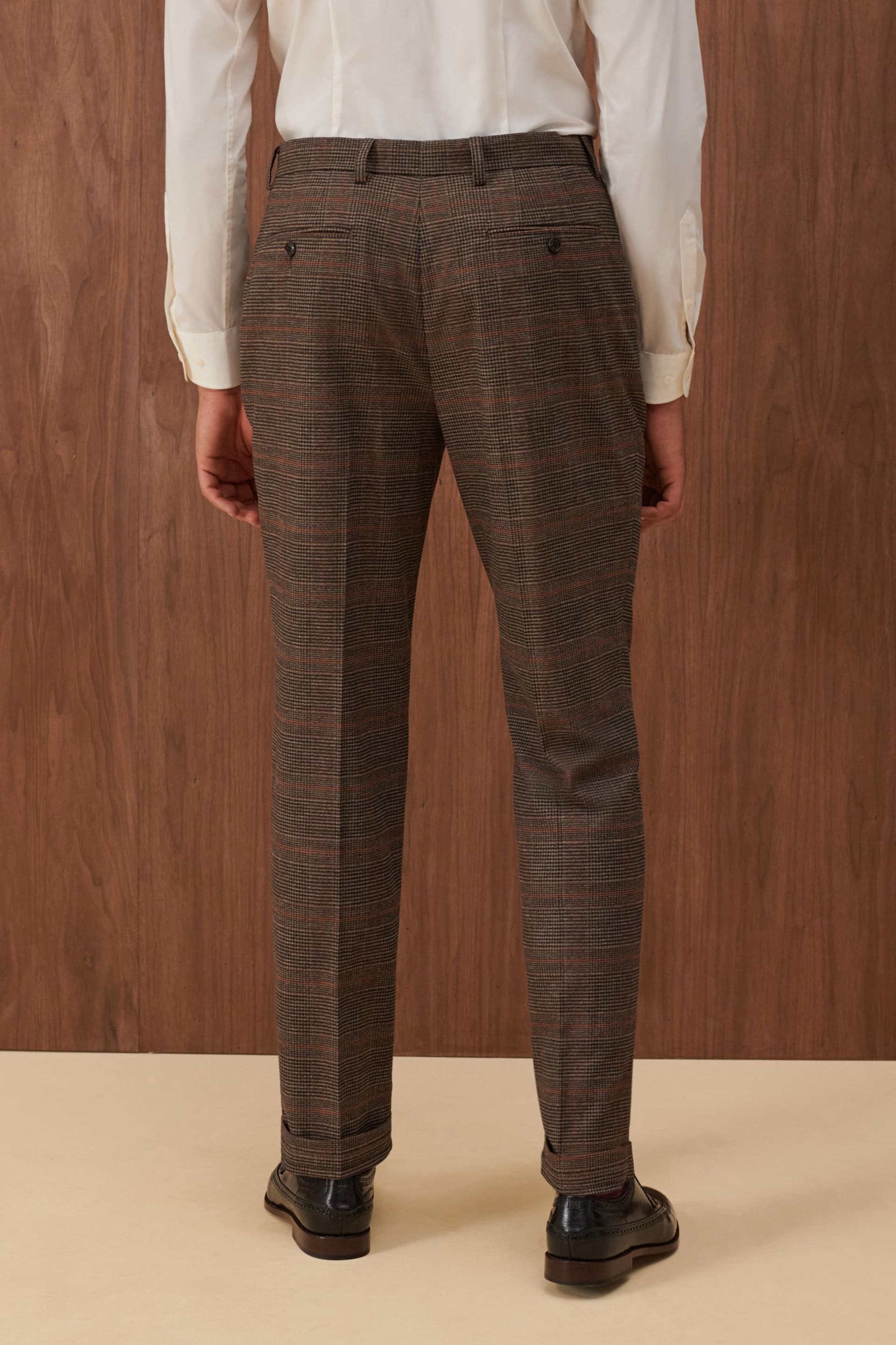 Brown Slim Check Suit Trousers - Image 3 of 11